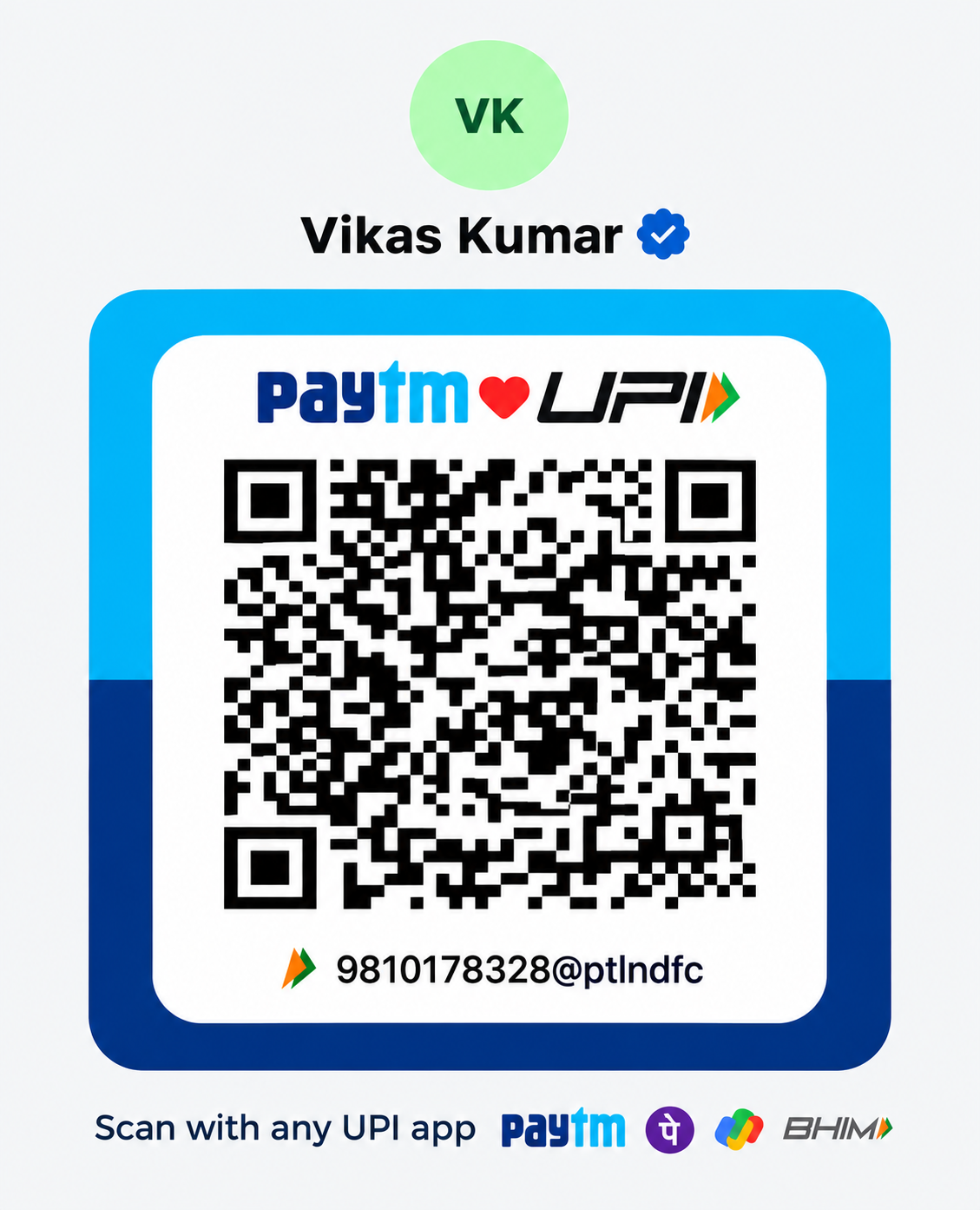 UPI QR code for Vikas Kumar - 9810176328@pthdfc